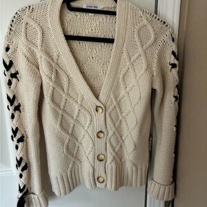 Johnny Was Cream Knit Cardigan with Black Accents